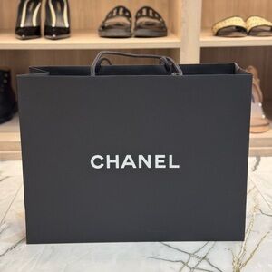 Chanel Classic Black paper Shopping Bag 17x13x6.5 inches